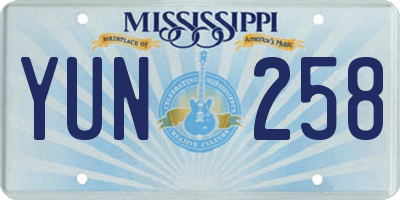 MS license plate YUN258
