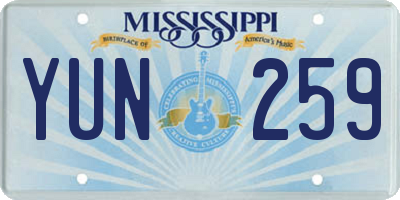MS license plate YUN259