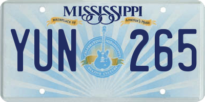 MS license plate YUN265