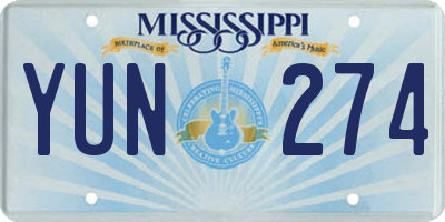 MS license plate YUN274