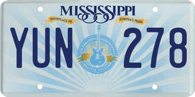 MS license plate YUN278