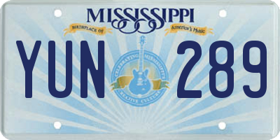 MS license plate YUN289