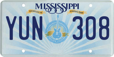 MS license plate YUN308