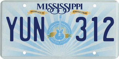 MS license plate YUN312