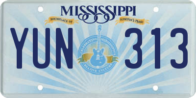 MS license plate YUN313