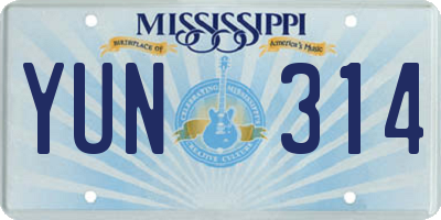 MS license plate YUN314