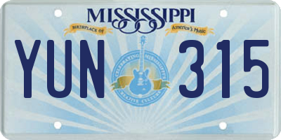 MS license plate YUN315