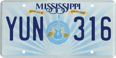 MS license plate YUN316