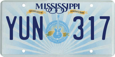 MS license plate YUN317