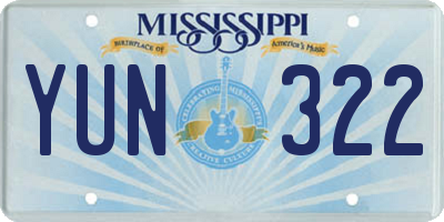 MS license plate YUN322