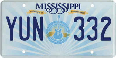 MS license plate YUN332
