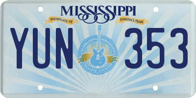 MS license plate YUN353