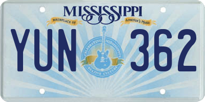 MS license plate YUN362
