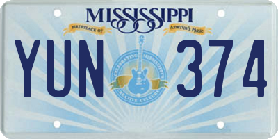 MS license plate YUN374