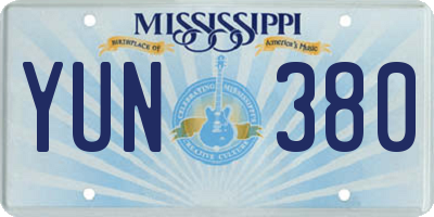 MS license plate YUN380