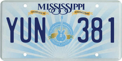 MS license plate YUN381