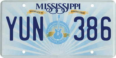 MS license plate YUN386