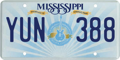 MS license plate YUN388