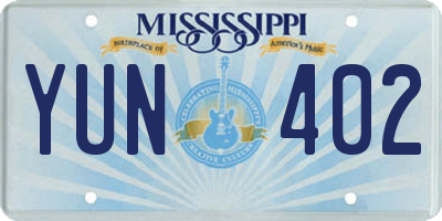 MS license plate YUN402