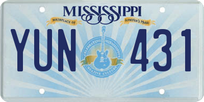 MS license plate YUN431