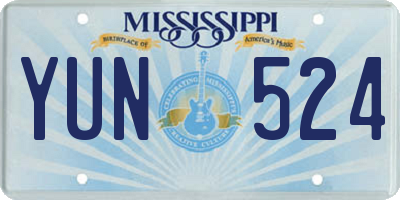 MS license plate YUN524
