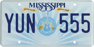 MS license plate YUN555