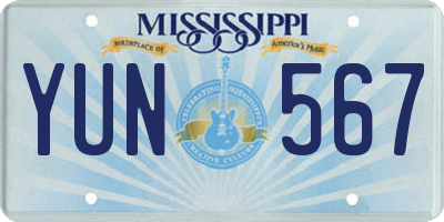 MS license plate YUN567