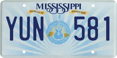 MS license plate YUN581