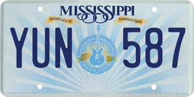 MS license plate YUN587