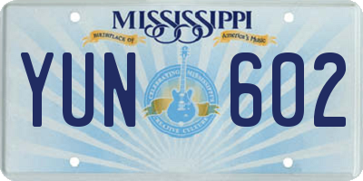 MS license plate YUN602