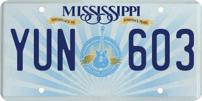 MS license plate YUN603