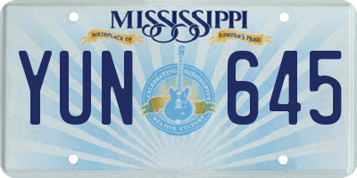 MS license plate YUN645