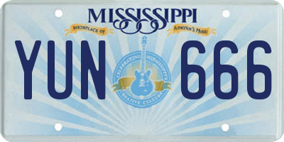 MS license plate YUN666
