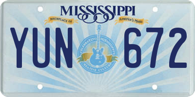 MS license plate YUN672