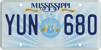 MS license plate YUN680