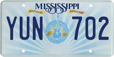 MS license plate YUN702