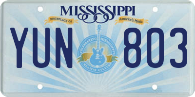 MS license plate YUN803