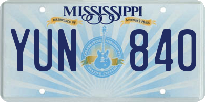 MS license plate YUN840