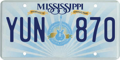 MS license plate YUN870