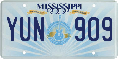 MS license plate YUN909