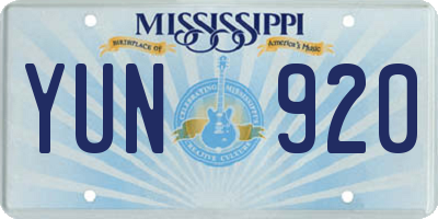 MS license plate YUN920