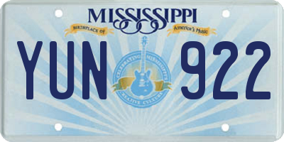 MS license plate YUN922