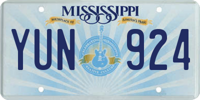 MS license plate YUN924