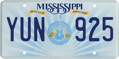 MS license plate YUN925