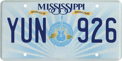 MS license plate YUN926