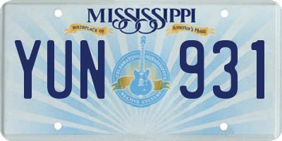 MS license plate YUN931