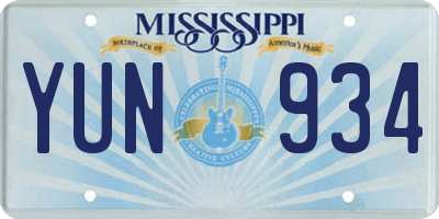 MS license plate YUN934