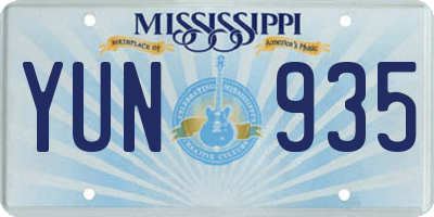 MS license plate YUN935