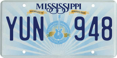 MS license plate YUN948