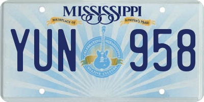MS license plate YUN958